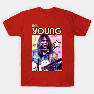 neil young portrait quotes art 90s style retro vintage 80s T-Shirt